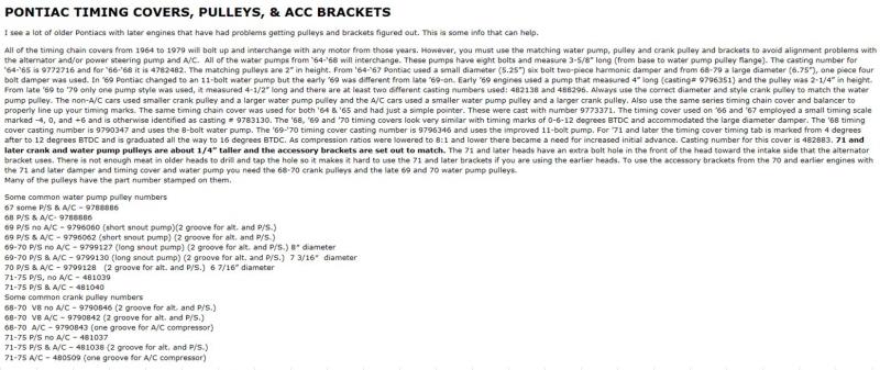 Pontiac Timing Covers, Pulleys, and ACC Brackets